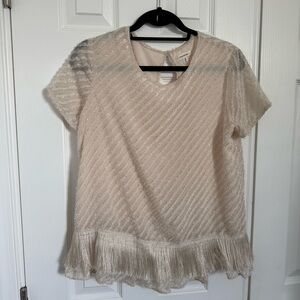 Max Studio Elegant Cream Fringe Short Sleeve‎ Blouse Women’s Medium EUC